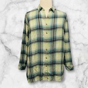 J. Jill Crinkled Plaid Button Front Tunic L